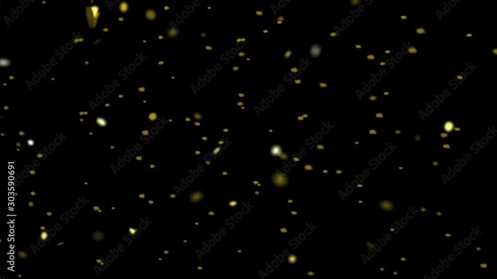 Gold Particles Moving Background.Particle from below. Particle gold dust flickering on black background Gold Particles Moving Background.Particle from below. Particle gold dust flickering on black background