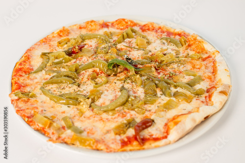 spicy pizza with pepper on a white background