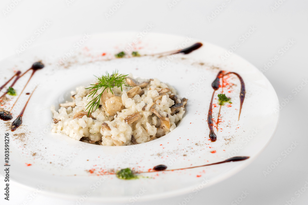 risotto with seafood on a white background risotto with seafood on a white background