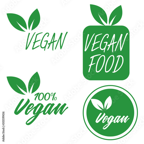 vegan logo  icônes végétalien. Bio, écologie, logos et icône biologiques, étiquettes, étiquettes. Icône de la feuille verte sur fond blanc