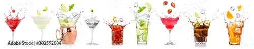 Panel kuchenny z motywem splashing cocktails collection isolated on white background.