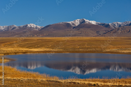 Russia. South Of The Altai Mountains. Desert lakes near the town of Kosh-Agach along the Chui tract.