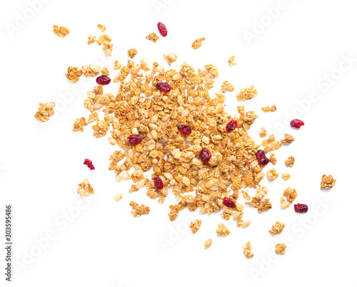 Tasty granola on white background photo