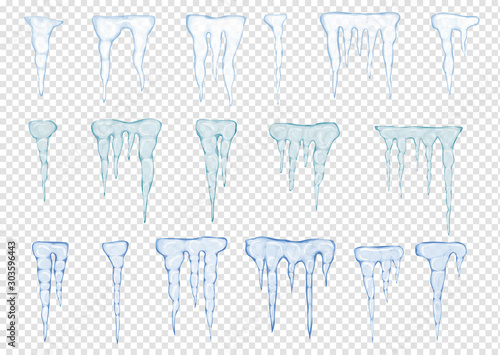 Set of translucent light blue icicles