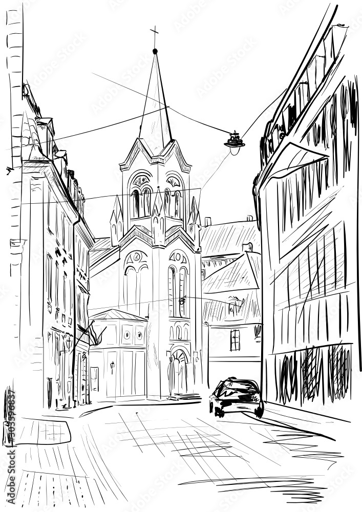 sketch of the street in old town