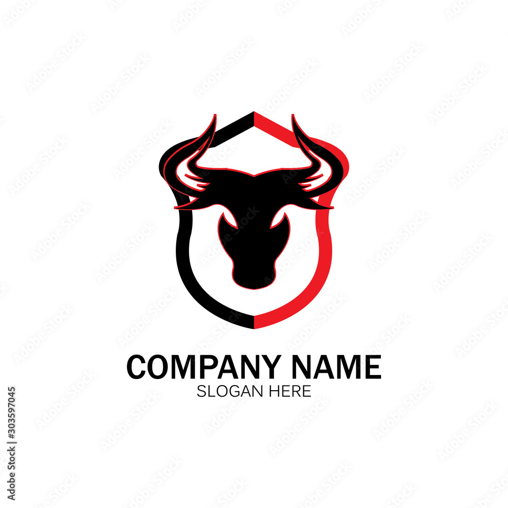 Obraz premium creative angry shield bull head logo design symbol vector illustration-vector