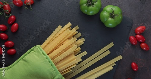 Mafaldine pasta on the table photo