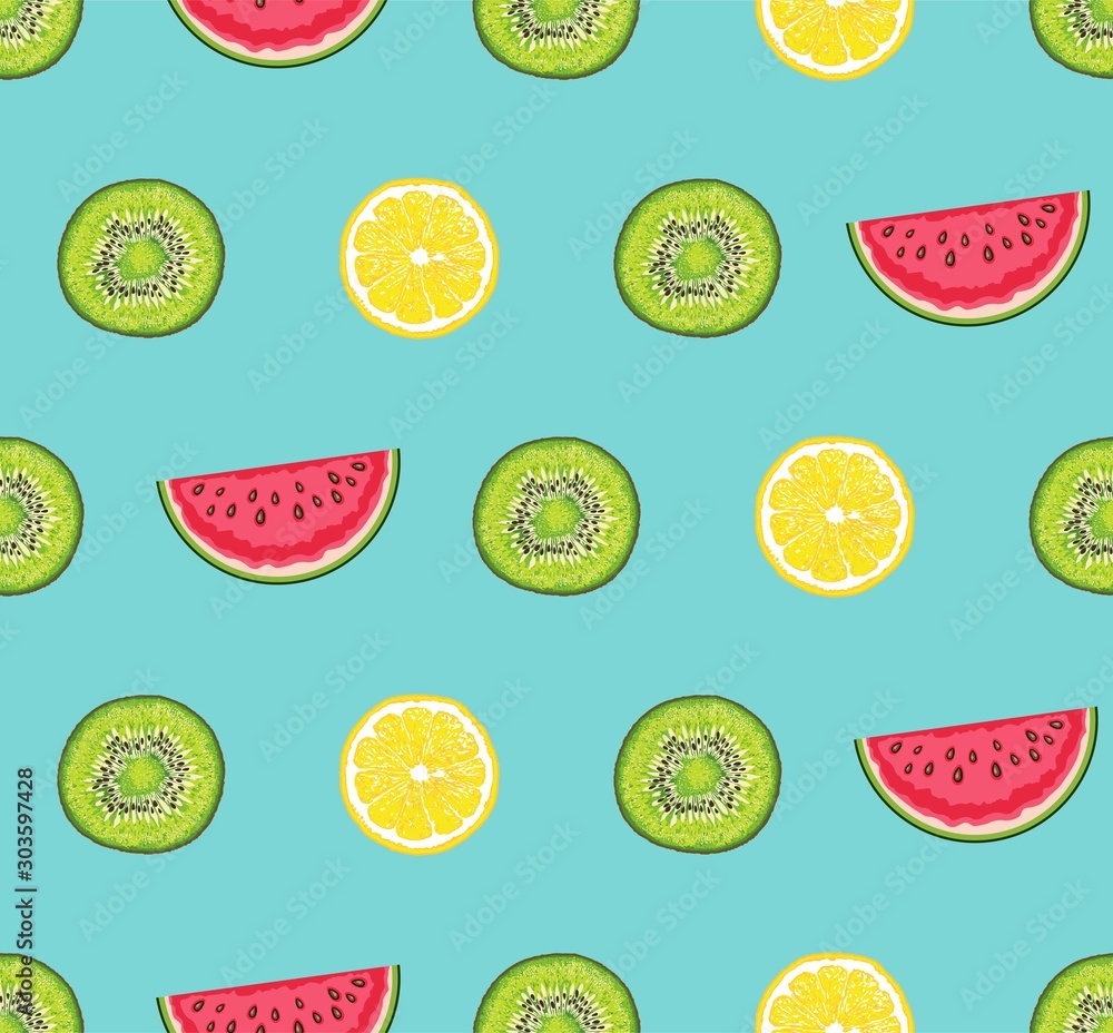 kiwi lemon watermelon slice vector seamless pattern kiwi lemon watermelon slice vector seamless pattern