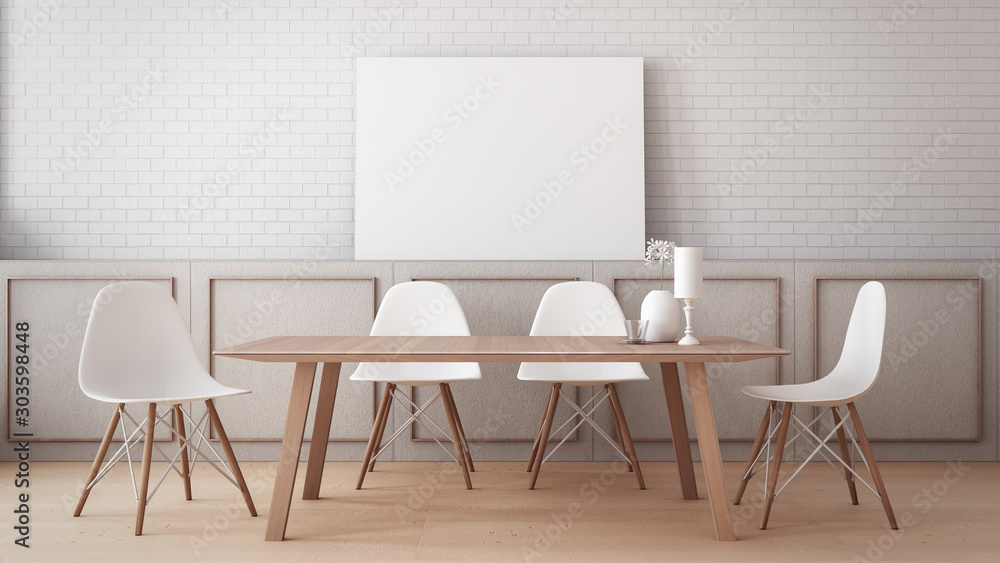 Timeless dining room wall poster mock-up / 3D rendering interior Timeless dining room wall poster mock-up / 3D rendering interior