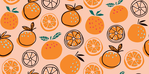 Ingelijste posters Oranje patronen Verse sinaasappels naadloos fruitpatroon  © tanya