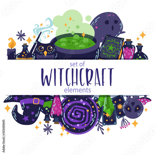 Fototapeta Set of witch magic elements