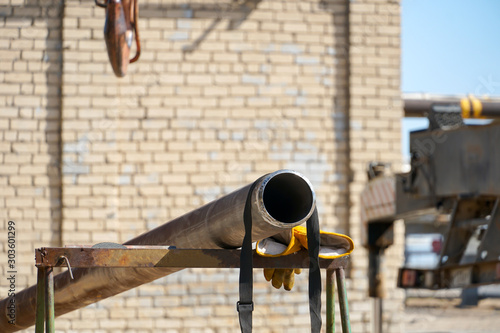 Fotografie Pipelines made of refractory steel, with prepared edges for electric arc welding