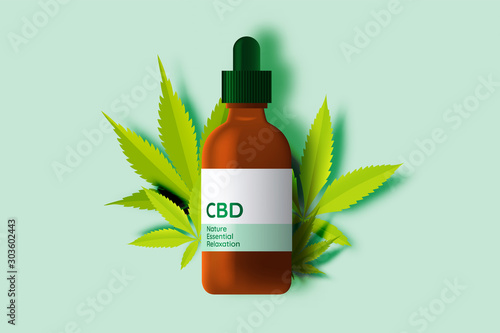 CBD product with cannabidiol leaves
