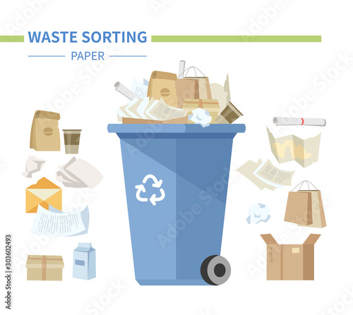 Paper waste sorting - modern flat design style illustration