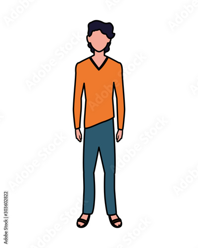 man standing faceless on white background