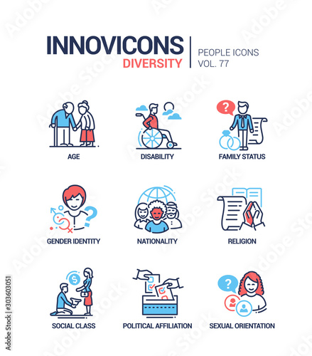 Diversity concept line design style icons set