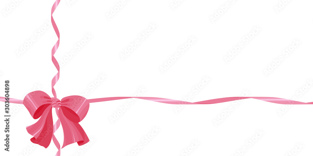 Bow and pink ribbons on a white background. Vector image of a bow with a ribbon for greeting card, packaging. Design on holidays. Bow and pink ribbons on a white background. Vector image of a bow with a ribbon for greeting card, packaging. Design on holidays.
