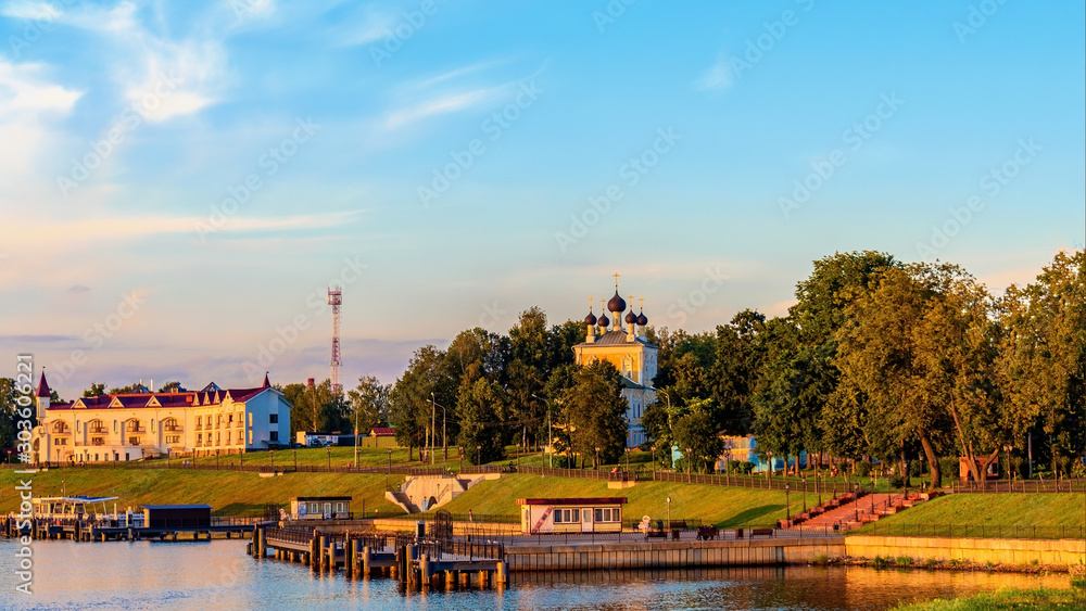 Panoramic view of the pier of the city of Uglich. Golden Ring of Russia