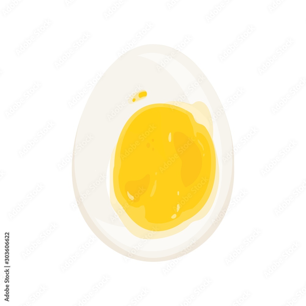 Cut soft-boiled egg vector illustration. Protein and yolk. Healthy nutrition item, dietetic product. Breakfast food, cooking ingredient. Boiled egg half isolated on white background. Cut soft-boiled egg vector illustration. Protein and yolk. Healthy nutrition item, dietetic product. Breakfast food, cooking ingredient. Boiled egg half isolated on white background.