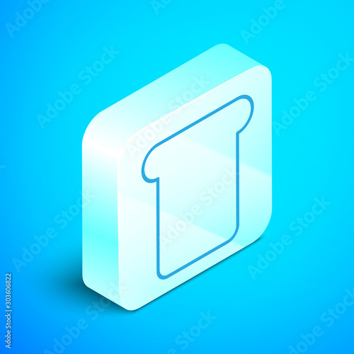 Isometric line Bread toast for sandwich piece of roasted crouton icon isolated on blue background. Lunch, dinner, breakfast snack. Silver square button. Vector Illustration