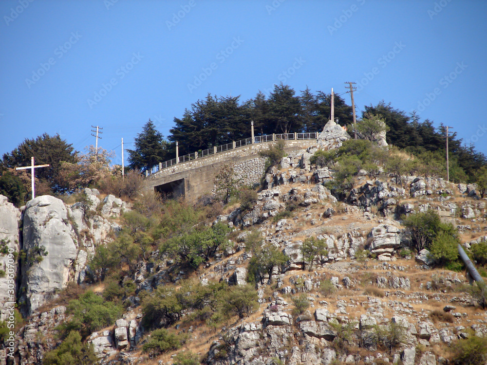 KADISHA VALLEY,LEBANON - CIRCA OCTOBER, 2009 -The monastery of Mar Elisha is perched on the cliff. Kadisha Valley, Lebanon KADISHA VALLEY,LEBANON - CIRCA OCTOBER, 2009 -The monastery of Mar Elisha is perched on the cliff. Kadisha Valley, Lebanon
