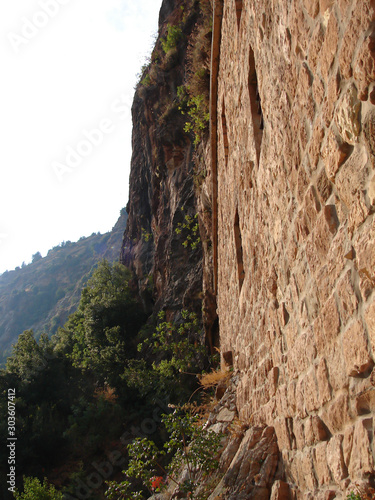 KADISHA VALLEY,LEBANON - CIRCA OCTOBER, 2009 -The monastery of Mar Elisha is perched on the cliff. Kadisha Valley, Lebanon photo