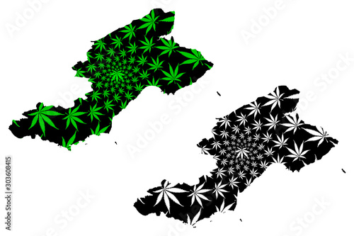 Foto Fife (United Kingdom, Scotland, Local government in Scotland) map is designed cannabis leaf green and black, Kingdom of Fife map made of marijuana (marihuana,THC) foliage