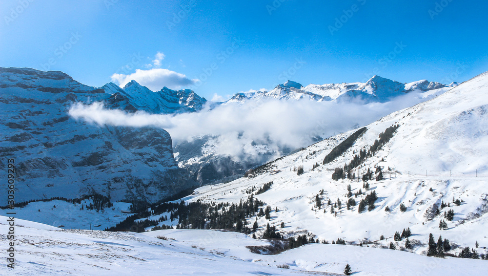 The Alpine region of Switzerland, conventionally referred to as the Swiss Alps.