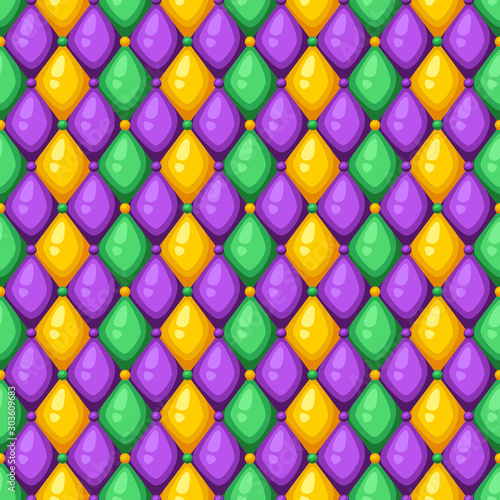 Seamless pattern with rhombus in Mardi Gras colors.