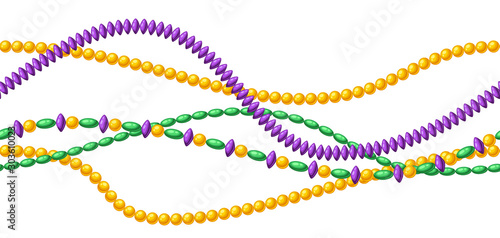 Seamless pattern with beads in Mardi Gras colors.