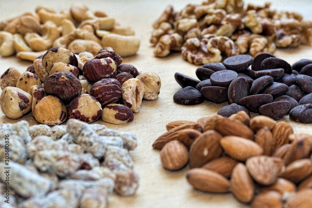 Closeup on Nuts and Chocolate Closeup on Nuts and Chocolate
