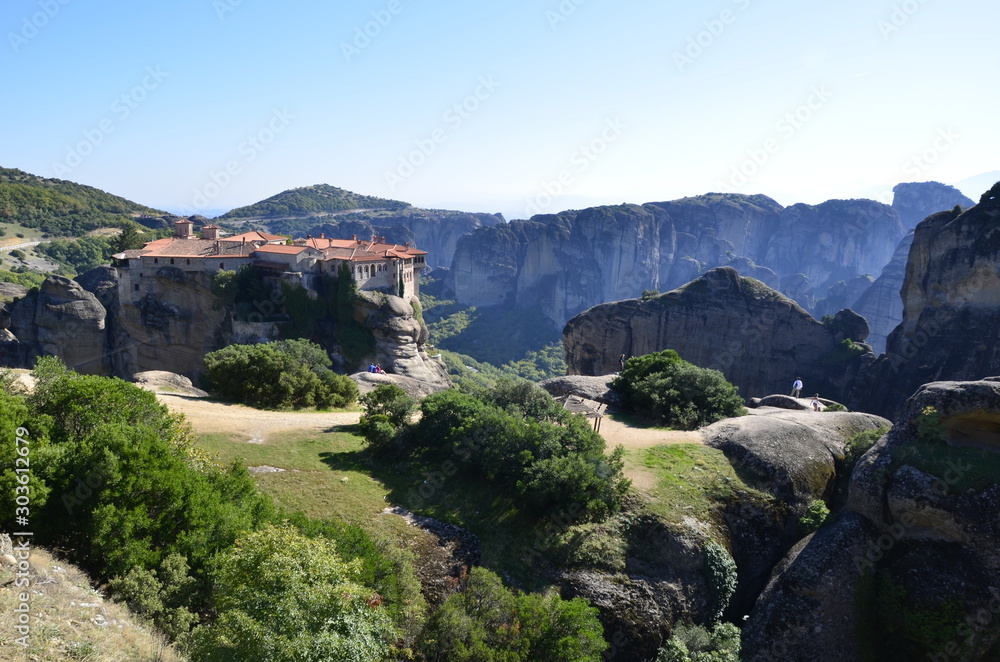 Meteora, Polichni, Greece. 10/24/2019. the famous monasteries of Greek Meteora. temples on the rocks - best rock climbing spots in Europe. Place of pilgrimage. beautiful landscape.