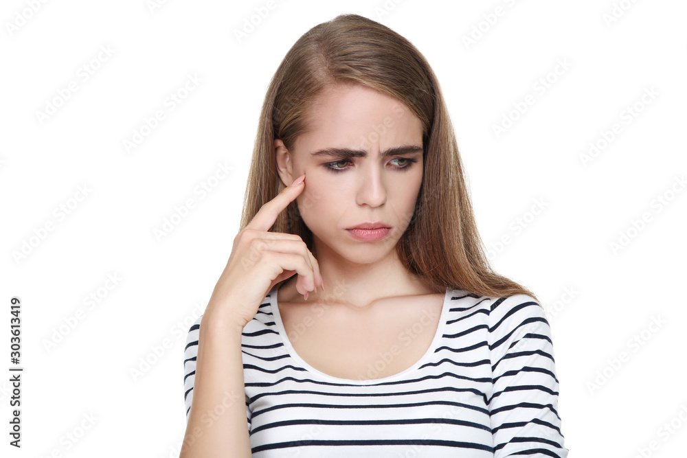 Young sad girl on white background Young sad girl on white background