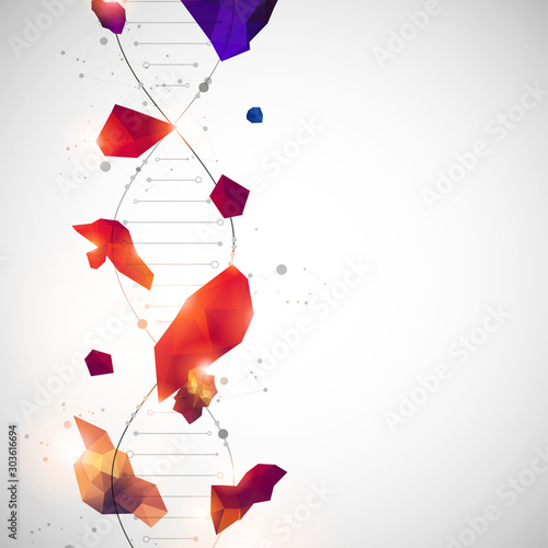 DNA molecules science template, abstract background. Vector illustration.