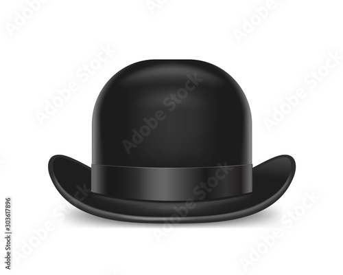 Realistic Detailed 3d Black Bowler Hat. Vector