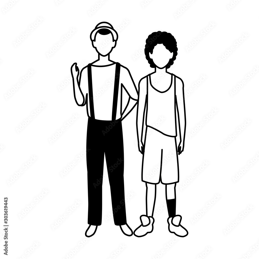 men standing faceless with different poses on white background men standing faceless with different poses on white background