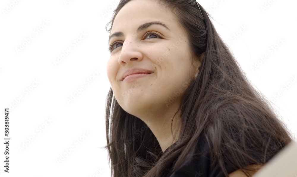 Beautiful girl has fun on the beach at the oceanfront - summer holiday - travel photography Beautiful girl has fun on the beach at the oceanfront - summer holiday - travel photography