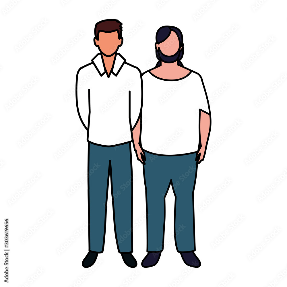 men standing faceless with different poses on white background