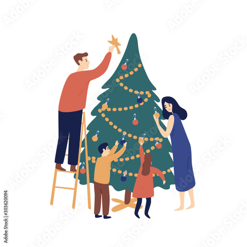 Christmas tree decoration flat vector illustration