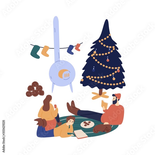 Christmas eve at home vector illustration