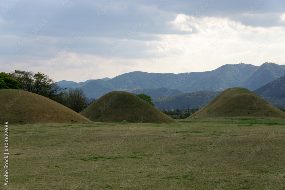 King and Queen tomb of Silla dynasty in Gyeongju tumuli royal park - South Korea