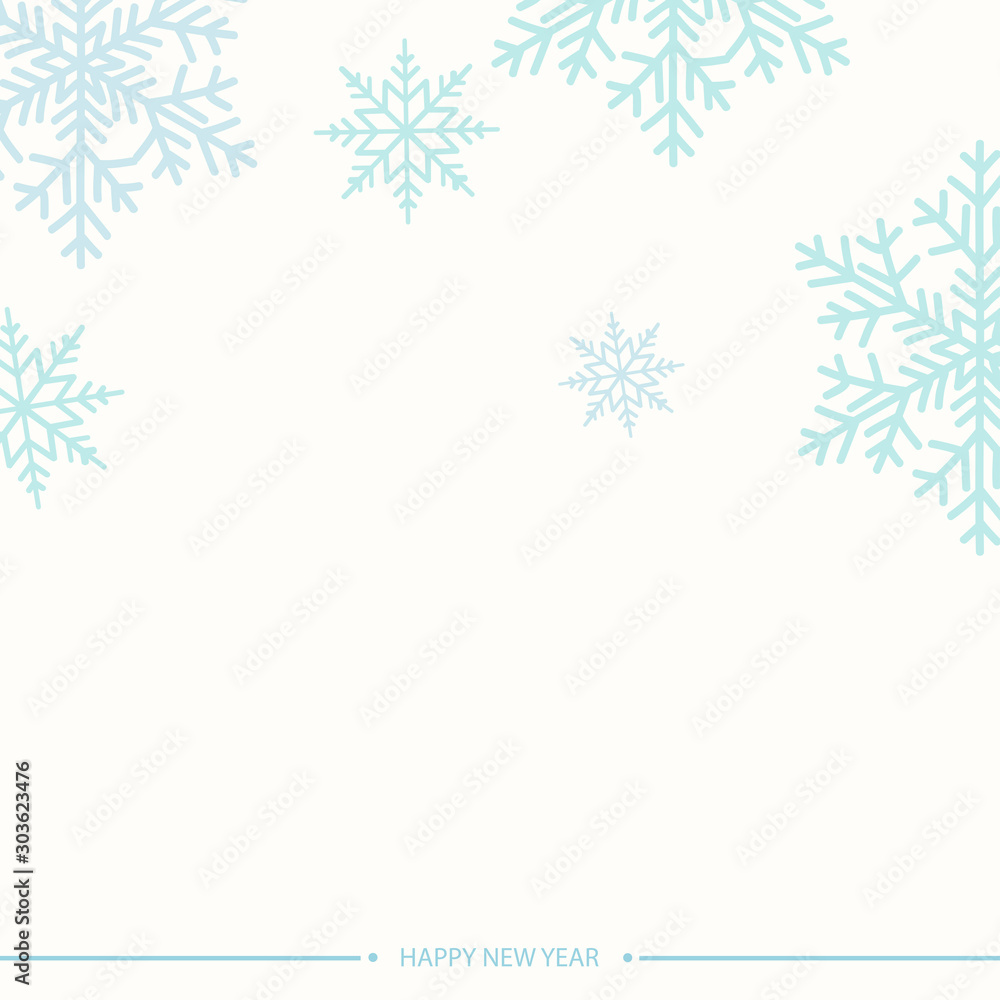 Happy New Year or Xmas card with blue snowflakes on white background. Vector. Happy New Year or Xmas card with blue snowflakes on white background. Vector.