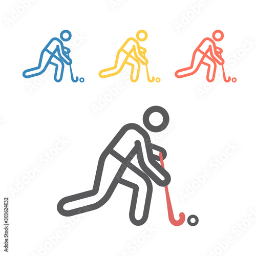 Field Hockey player line icon. Vector signs for web graphics