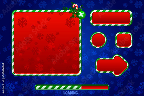 Christmas Game UI Utilities For UI Graphic Assets. Buttons, boards and frame. Game loading