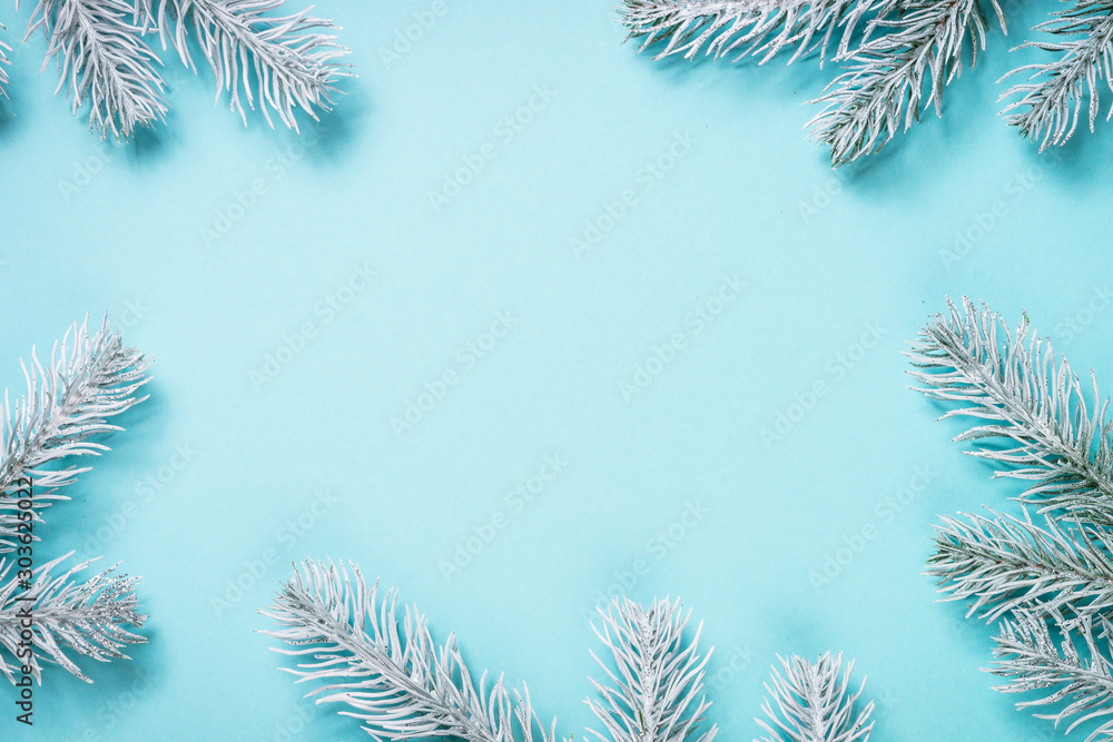 Christmas flat lay background on blue. Christmas flat lay background on blue.