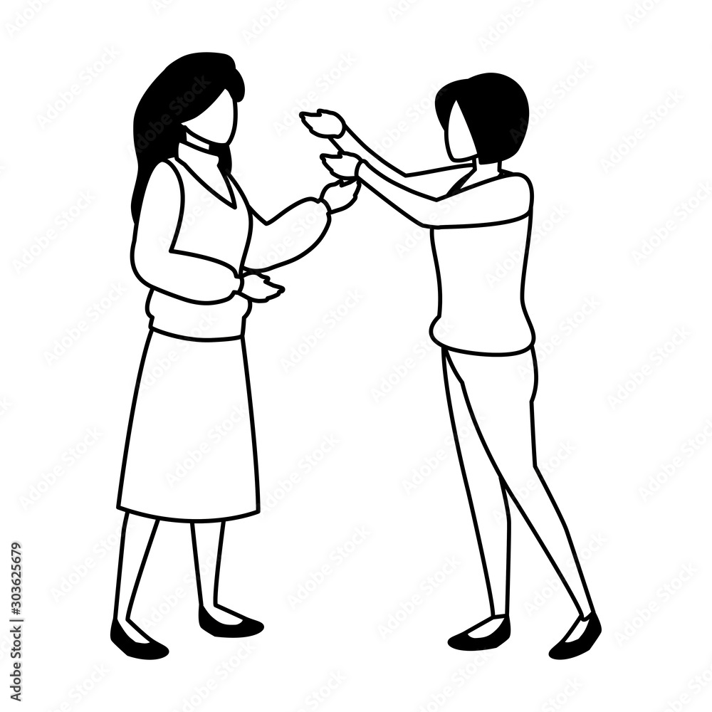 women standing on white background