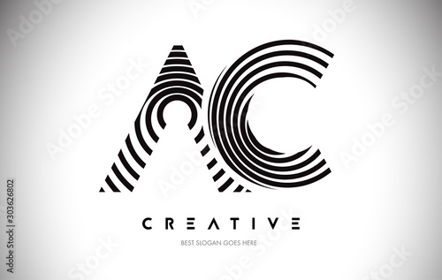AC Lines Warp Logo Design. Letter Icon Made with Circular Lines.