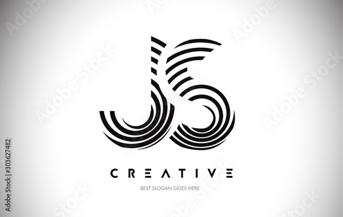 JS Lines Warp Logo Design. Letter Icon Made with Circular Lines.