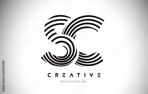 SC Lines Warp Logo Design. Letter Icon Made with Circular Lines.