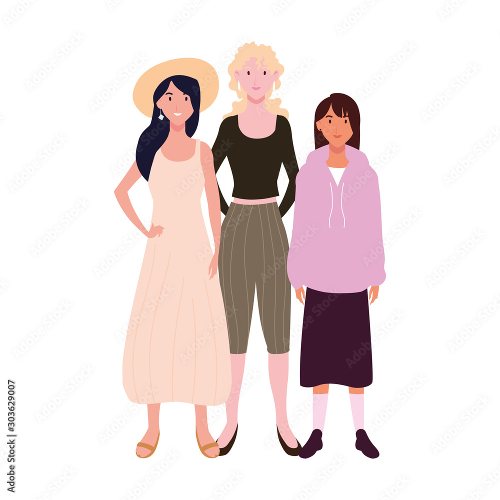 women standing with different poses on white background women standing with different poses on white background